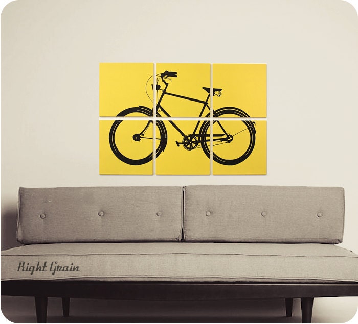 Retro Bike Screen Print - Bicycle Wall Art Large Painting - Custom Made