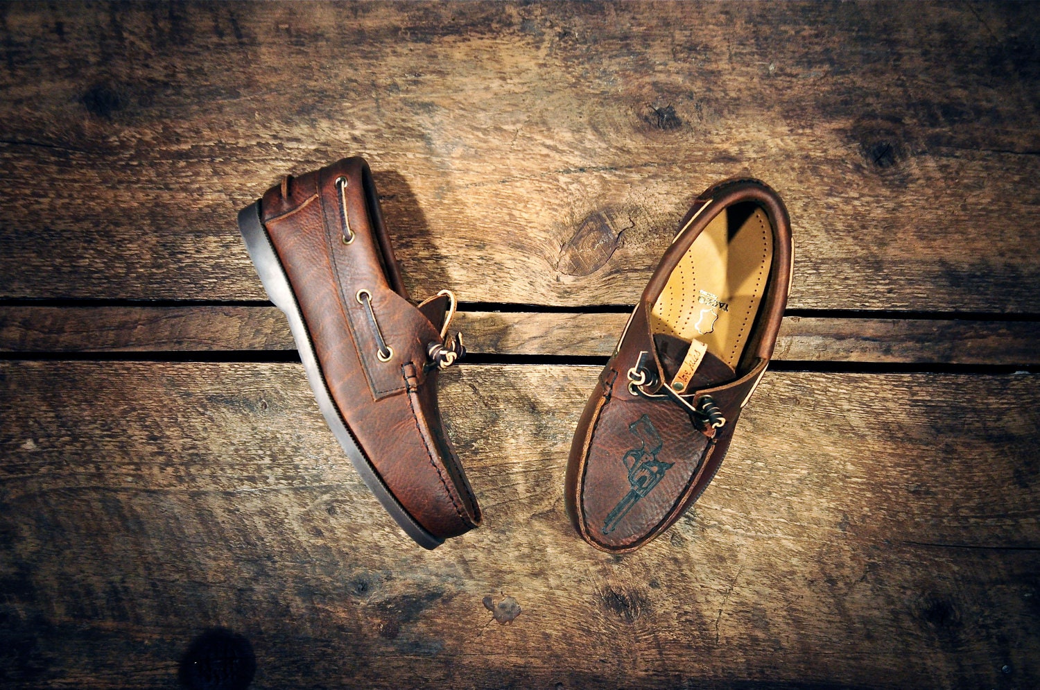 Annie Oakley "Westsiders" - Custom Handcrafted Oiled Dark Tan Leather Boat Shoes - MADE TO ORDER