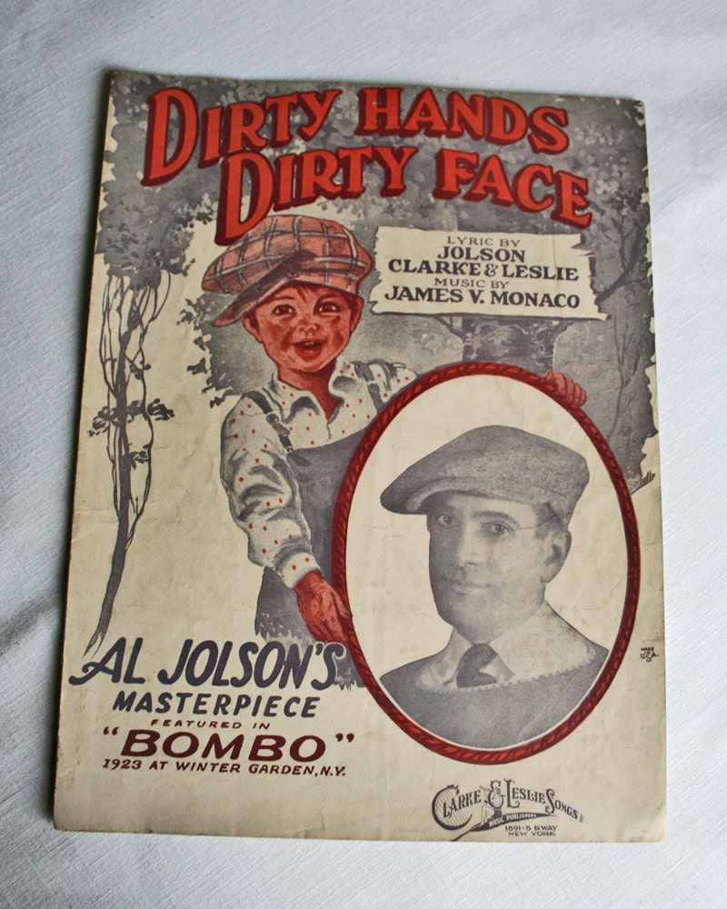 Al Jolson Antique Sheet Music Ephemera Collage Frame Decor