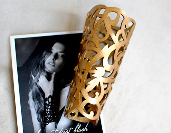 Leather Cuff Bracelet Golden Cuff