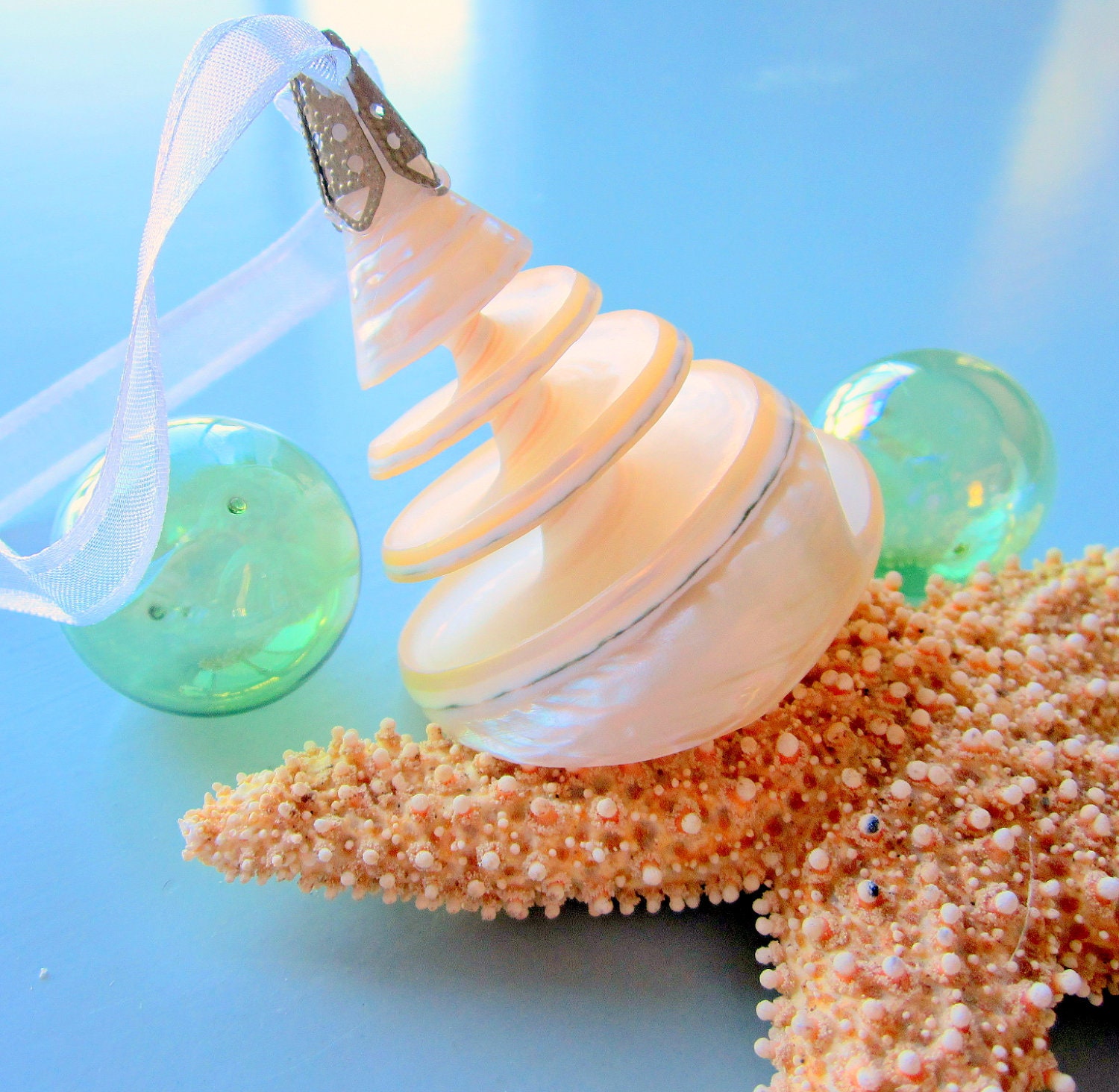 Beach Decor Seashell Christmas Ornament - XL Nautical White Holiday Ornament, Spiral Trocha 2.5-3in