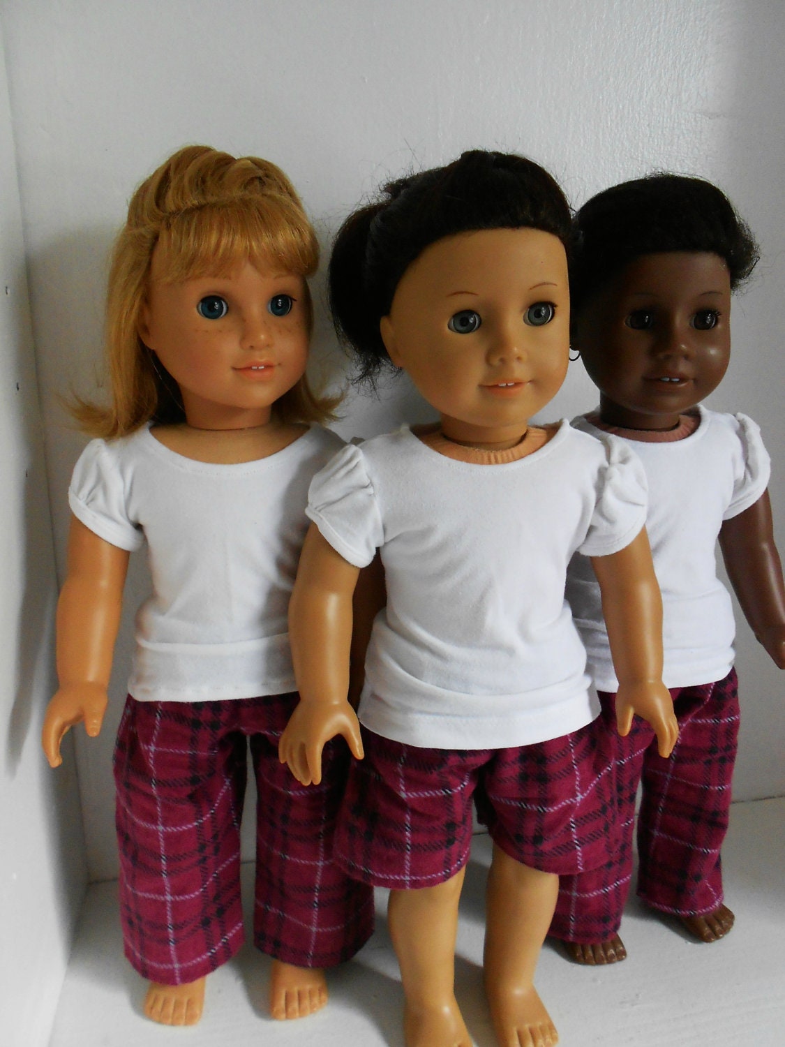 Plaid Flannel Pants and Tee Shirt Pajama Set for American Girl Dolls by DolzDreamzzz