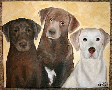 Custom Pet Portrait with Three Pets 12 x 15 by Kristen Dougherty