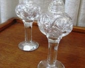 Vintage Salt and Pepper Shakers Cut Glass Bohemia Glass Cover 1970s