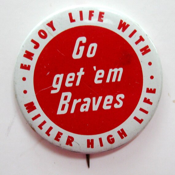 Vintage Milwaukee Braves Miller Beer Pin Back Button Souvenir Metal Pin 1950s