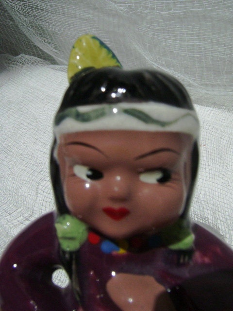 RESERVED For PAULY Vintage Salt and Pepper Shakers, Native American Indian, Boy and Girl Drummers, Japan, 50s, 60s, Kitschy Souvenir