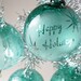Blown Glass Ornament Signature Series Teal Blue Green Retro Happy Holidays Star Reverse Etch