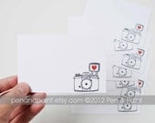Set of 48 Camera Mini Cards, Hand Drawn, Illustration, Mini Note cards, Vintage Camera, I heart photography, 2.75 x 4.25 inches
