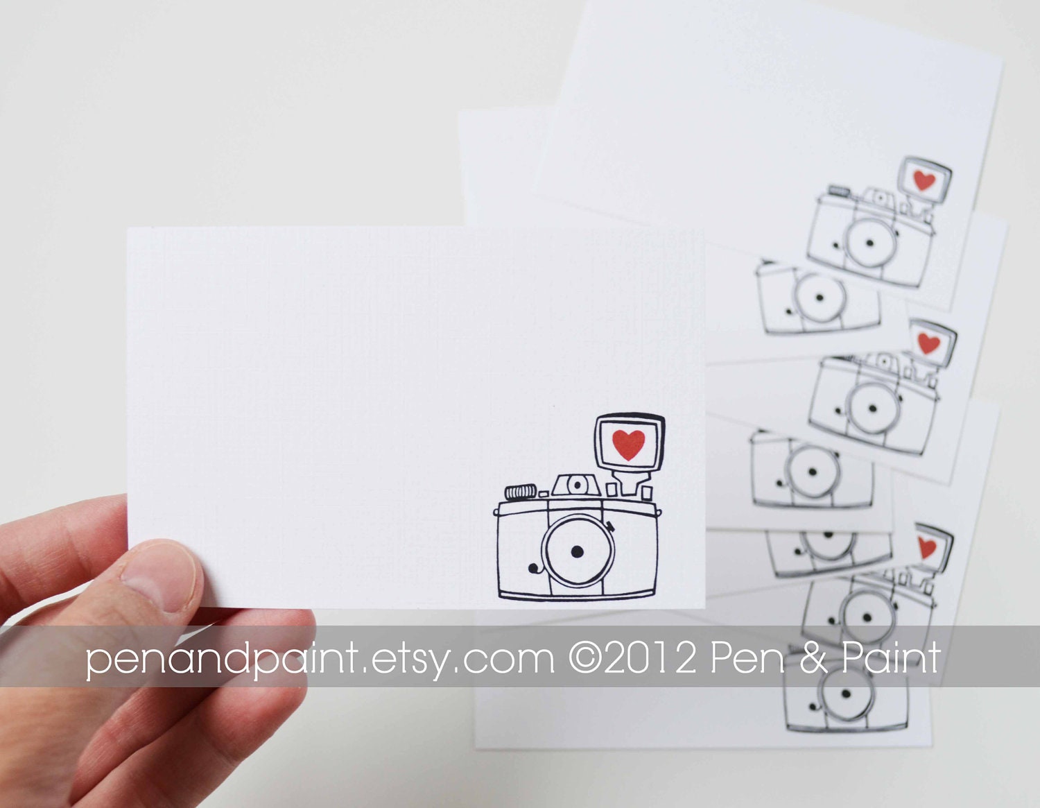 Set of 48 Camera Mini Cards, Hand Drawn, Illustration, Mini Note cards, Vintage Camera, I heart photography, 2.75 x 4.25 inches