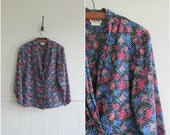 floral and polka dot draped secretary blouse