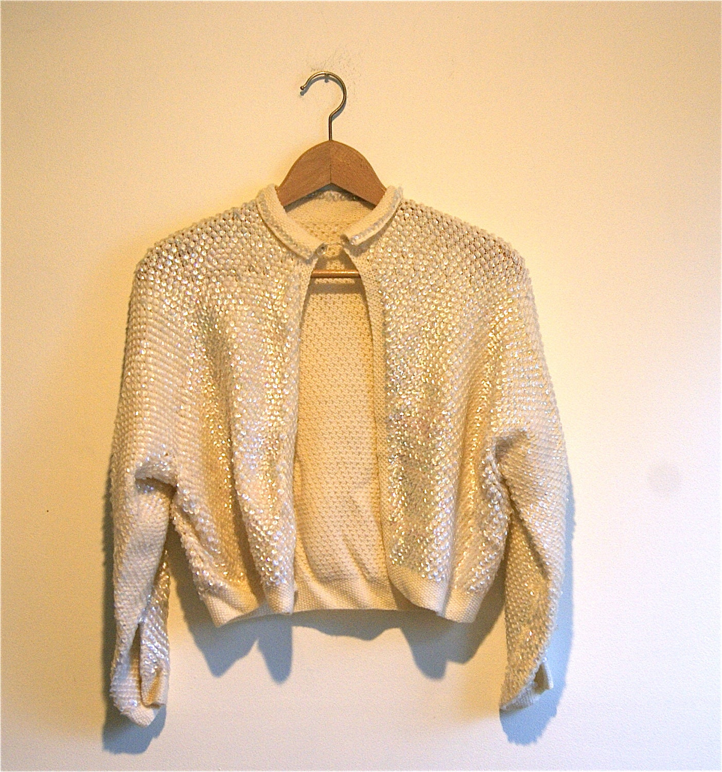 Cream Beaded Shrug Sweater - Vintage -JV