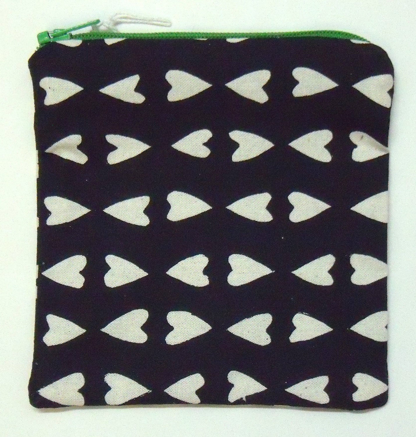 Black Heart Screenprinted Cotton Coin Purse Pouch