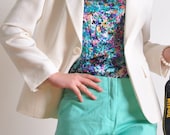 Classic Luxury Pure Silk White Women Pockets Suit Blazer Jacket