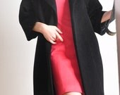 Black Alpaca Wool Oversized Tulip Cocoon Coat Winter Warm Long