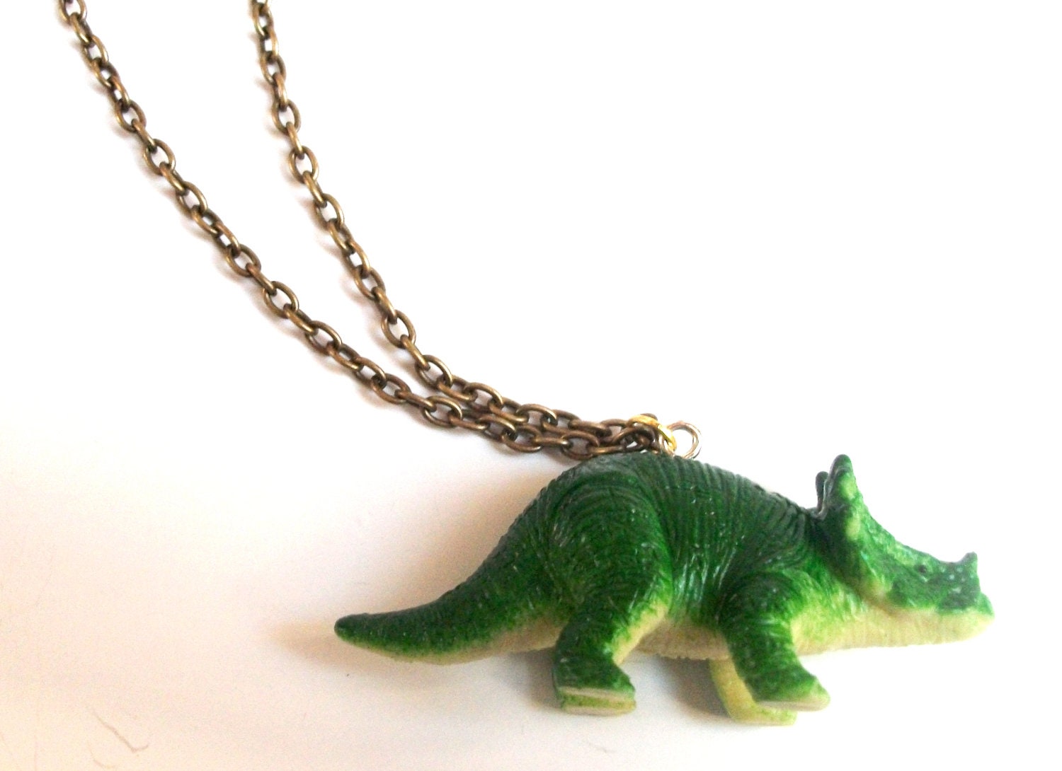 Green Dinosaur Necklace (Antique Gold)