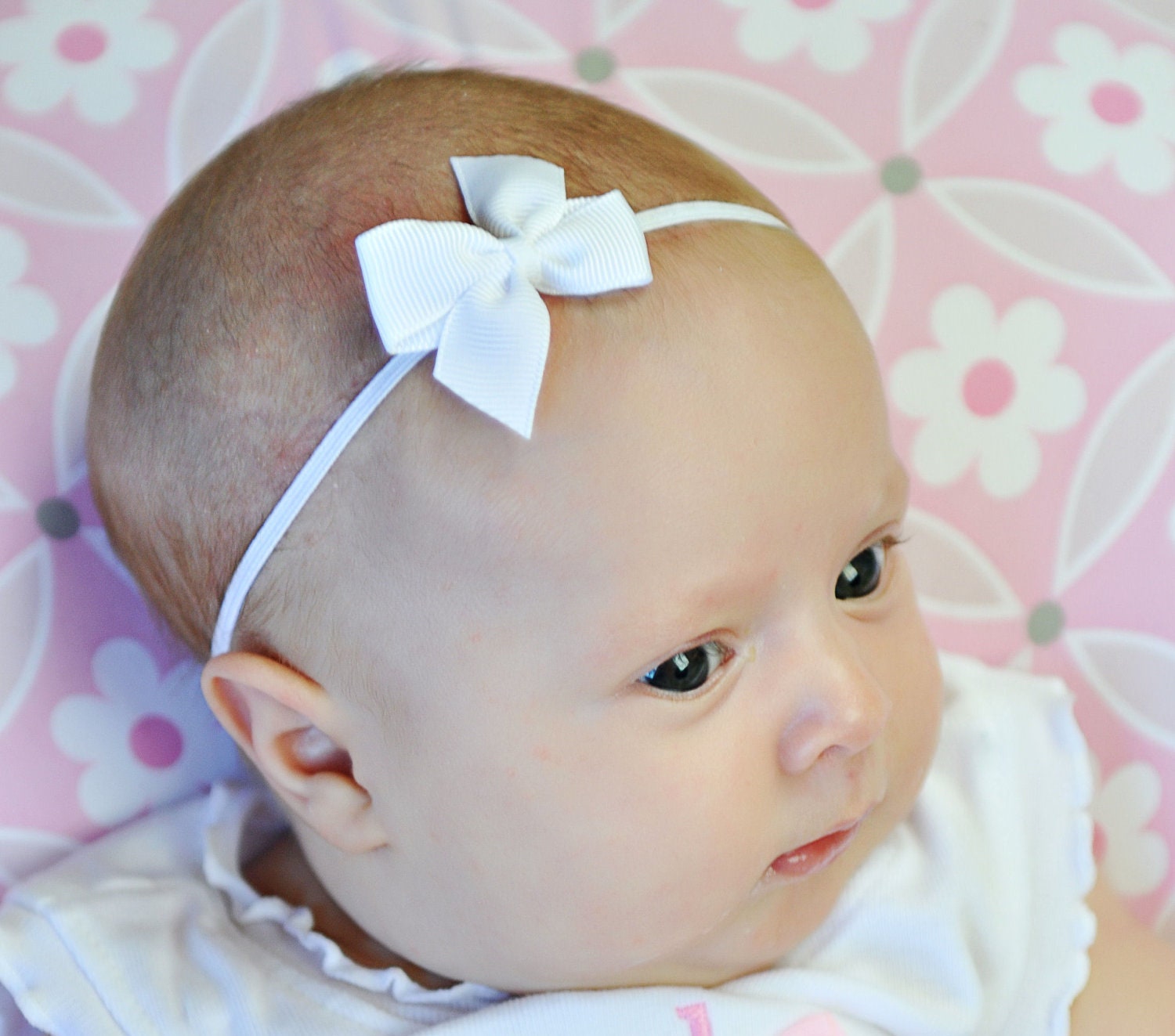 White Petite Newborn Bow Headband