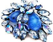 Regency Signed Blue Art Glass Brooch