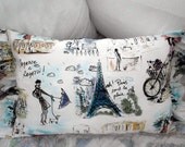 Paris in the Rain Pillow So Chique So Magnifique Eiffel Tower girls on scooter girl walking dog