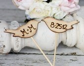 Love Birds Cake Toppers Rustic Personalized Wedding Decor (item E10632)