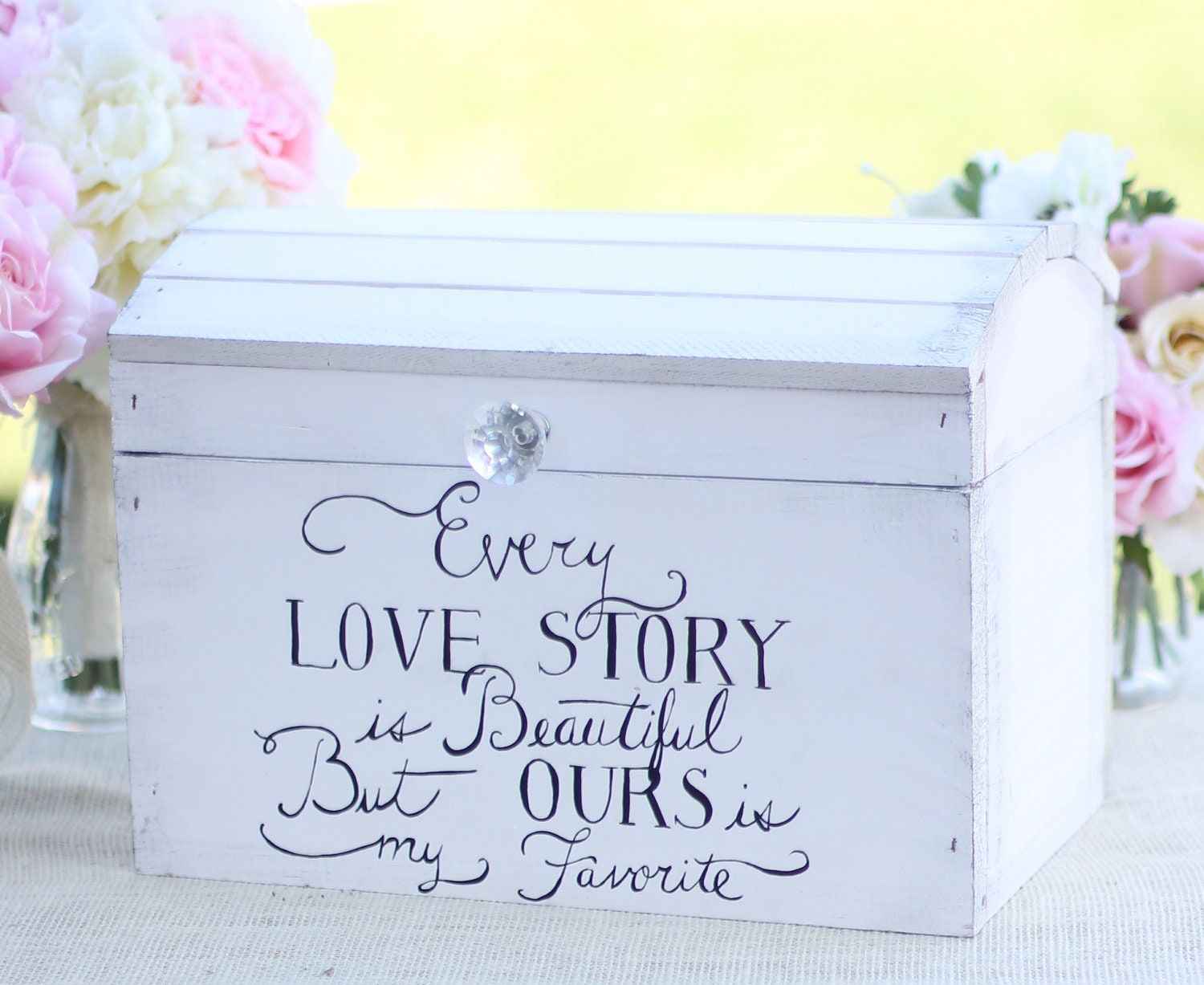 Wedding Card Box Shabby Chic Decor Vintage Inspired Hand Painted Keepsake Box (item P20019)