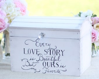 Wedding Card Box Shabby Chic Decor Vintage Inspired Hand Painted Keepsake Box (item P20019)