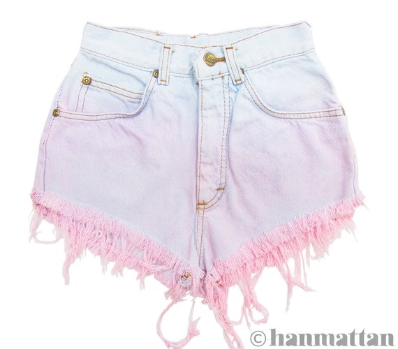 ALL SIZES "MACAROON" Vintage Levi high-waisted denim shorts pink pastel ombre dip dyed distressed frayed jeans