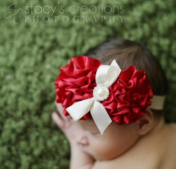 Baby Headbands, Baby Girl Headband, Baby Bows Headband, Infant Headband, Holiday Headband, Christmas Headband, Red flower  headband