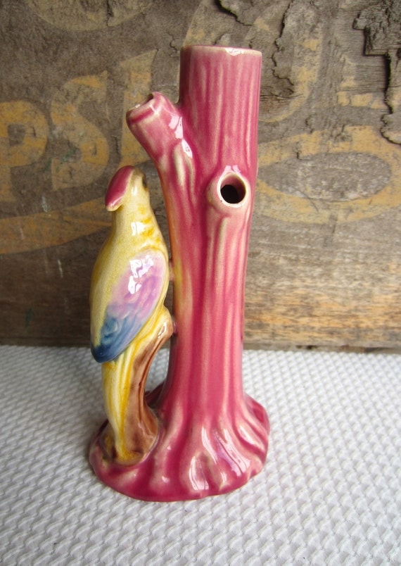 Vintage Golden Bird on Tree Ceramic Bud Vase