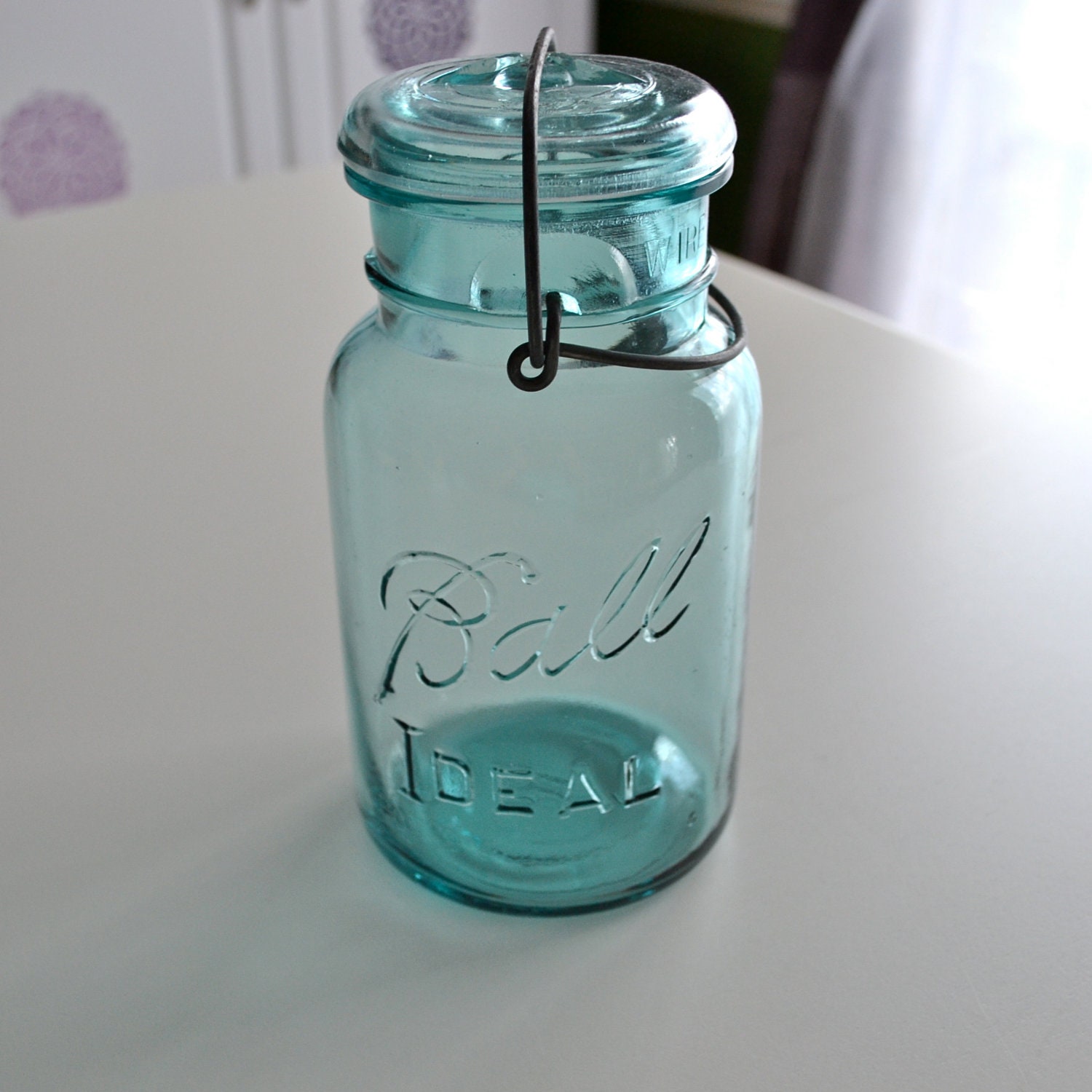 Antique/Vintage Blue Ball Mason Jar with Wire Bail & Lid