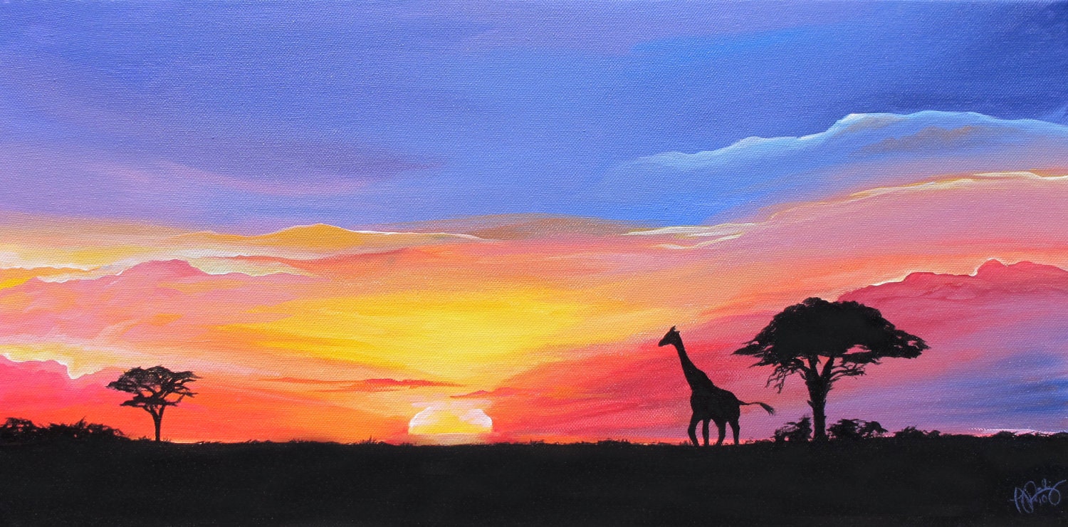 sunset landscape painting african paintings vibrant masai scenery desert simple landscapes canvas mara drawings oil easy watercolor acrylic dh31 img1