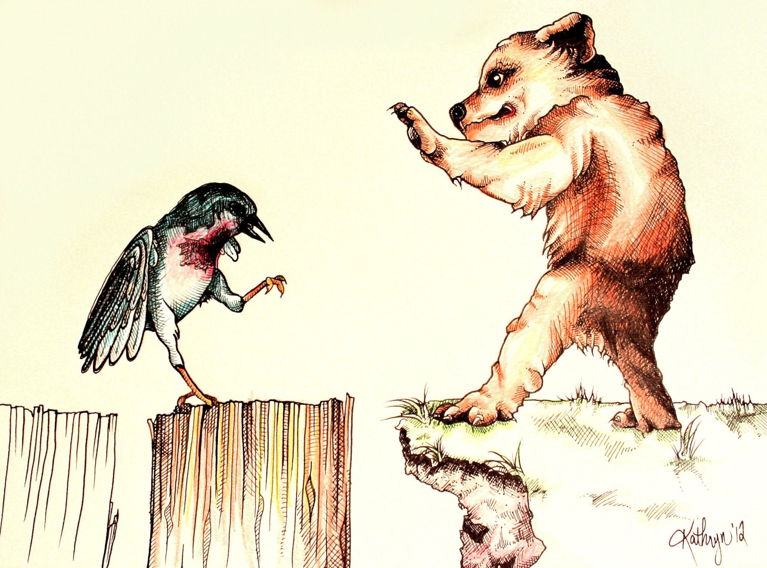 Fine Art Print (of "The Bird vs. The Bear" pen & pencil drawing)