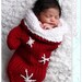 Knit Crochet Newborn Baby Mitten Cocoon or Christmas Stocking Red  Snowflakes Photo Prop