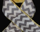 Camera Strap Slipcover Slip Cover Grey and White Chevron with Yellow Minky  Free Lens Cap Pocket