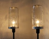 Industrial Lights - Set of 2 Mason Jar Lamps - Upcycled Table Top Lighting Fixtures - black metal and glass lamps - BootsNGus design