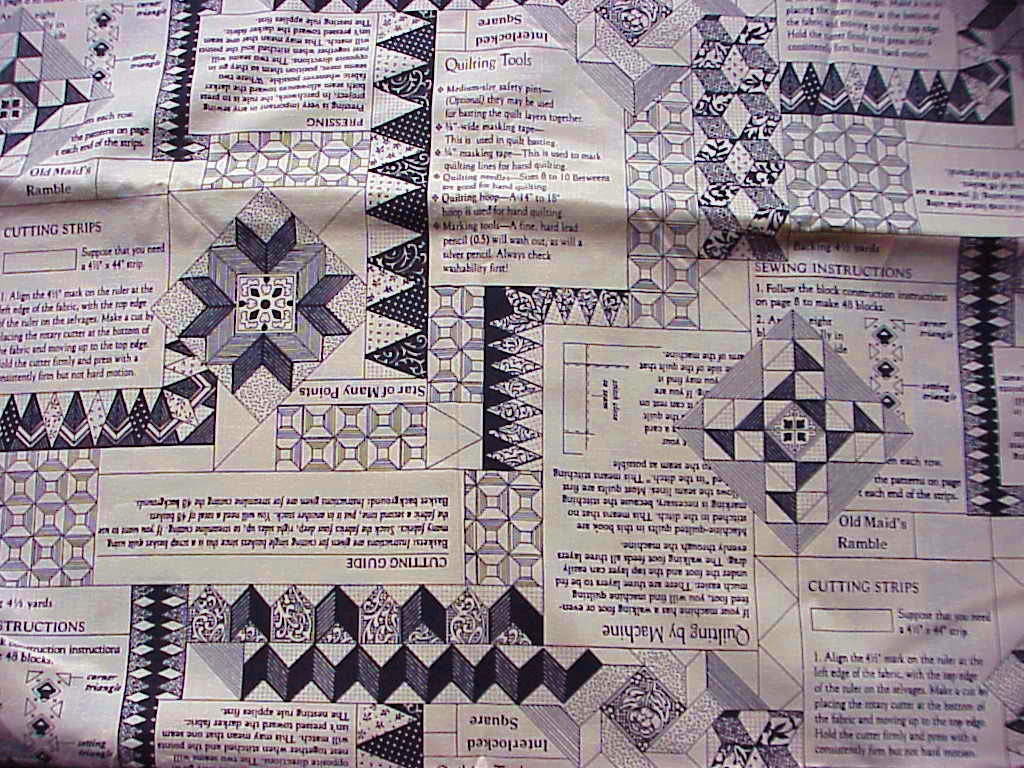 Fabric Traditions 5365 Instructions from Patchwork Quilts Made Easy Cotton Ivory and Black Print Fabric  - Destash - 2 yards 1 inches
