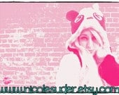 Miyuki the Kwaii Panda Animal Beanie Hat with Pocket Paws made in Cozy Fleece. Custom Orders Welcome