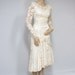 Vintage Wedding Dress / Lace / Satin / Tea Length / Ivory / 1980's / Princess / Tiered / Ruched /Long Sleeved / Small