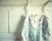 Crocheted swan dress. Hand dyed creme brulee. Beige. Light blue. Sundress. Women. Romantic. Size xsmall, small.