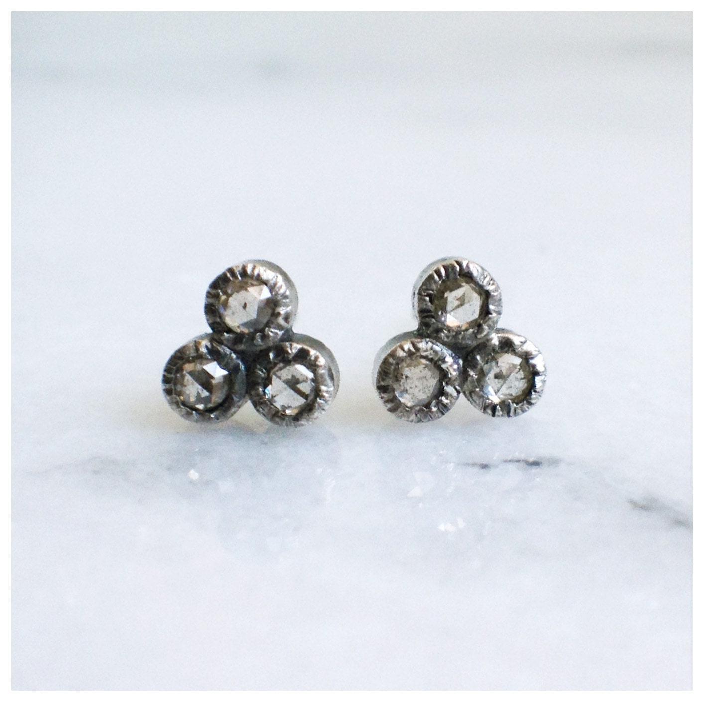 Diamond Troika Studs - Silver