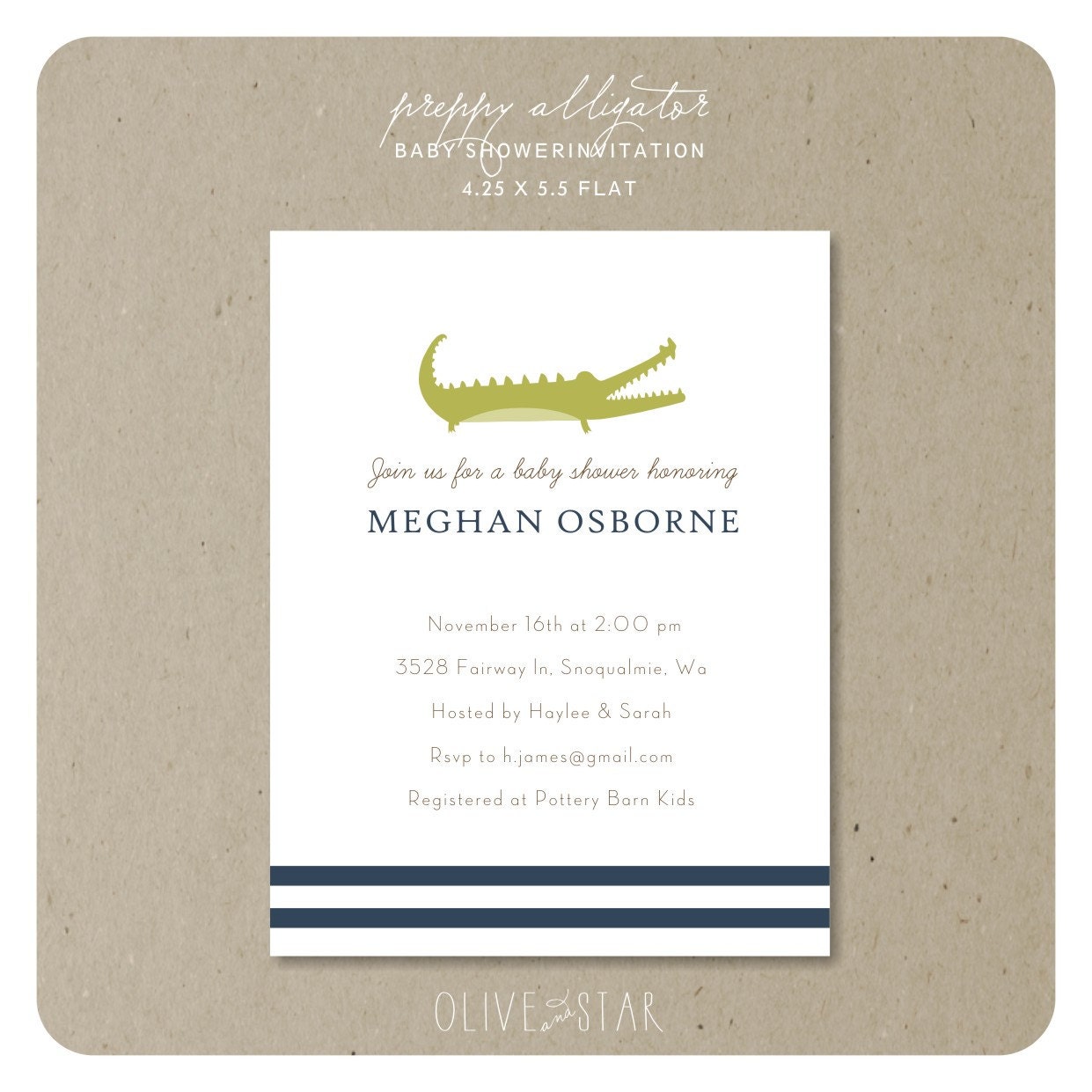 preppy alligator : baby shower invitation set