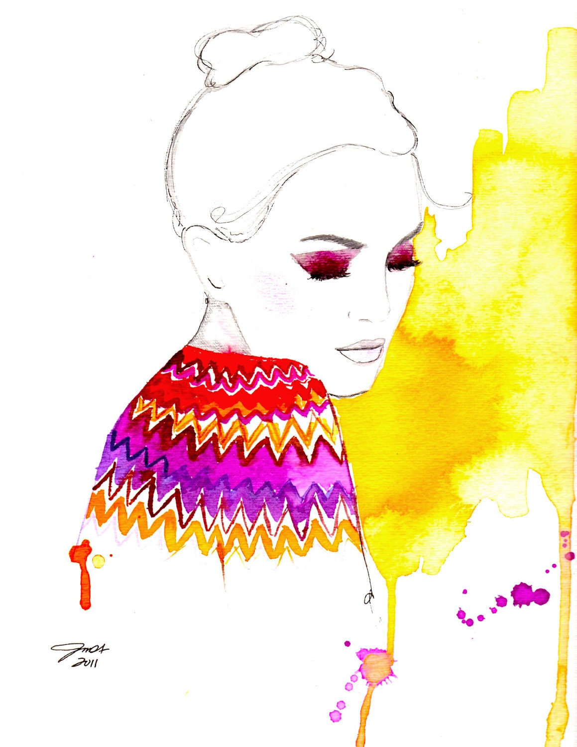 Watercolor Fashion Illustration - Chevron  Moment print by Jessica Durrant