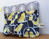 Birds on a Swing clutch Yellow and Gray zipper pouch