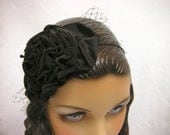 Black Silk Rose Fascinator - Handsewn