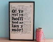 Welsh Oh I do like to be beside the seaside typographic art book print in eco friendly frame