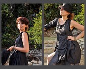 BLACK DHALIA - Unique - Black Cocktail Party Silk Dress - Handmade Stitched - Avant Garde - One Of A Kind - Size S/M
