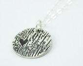 I love nature silver necklace woodgrain and heart