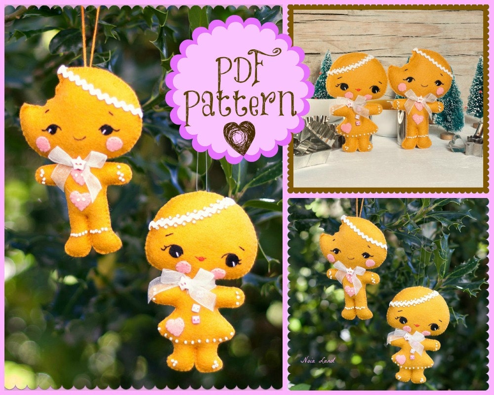 PDF. Gingerbread man and girl pdf Pattern, Pattern, Christmas Ornament Pattern, Holiday, Needlecraft,Plush Doll Patterns, Felt.
