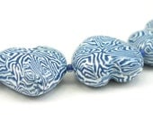 Polymer Clay Beads, Heart Shape, Blue and White, Handmade Beads