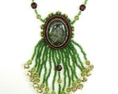Dragon Blood Jasper Bead Embroidered Necklace, Pendant, Handmade