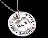 Favorite Teacher - Hand Stamped Jewelry with Apple Charm